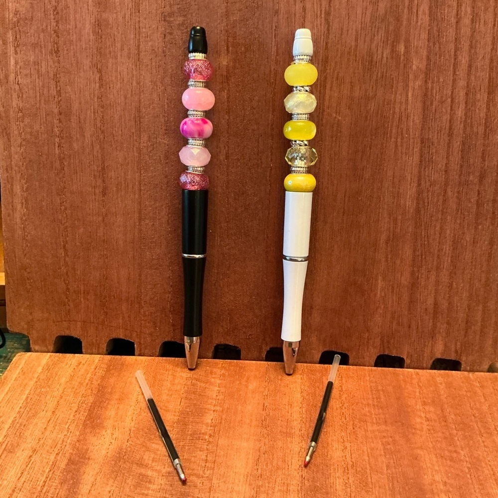 Hand Crafted Beaded Pens Set of 2 with ink refill, Ballpoint Black